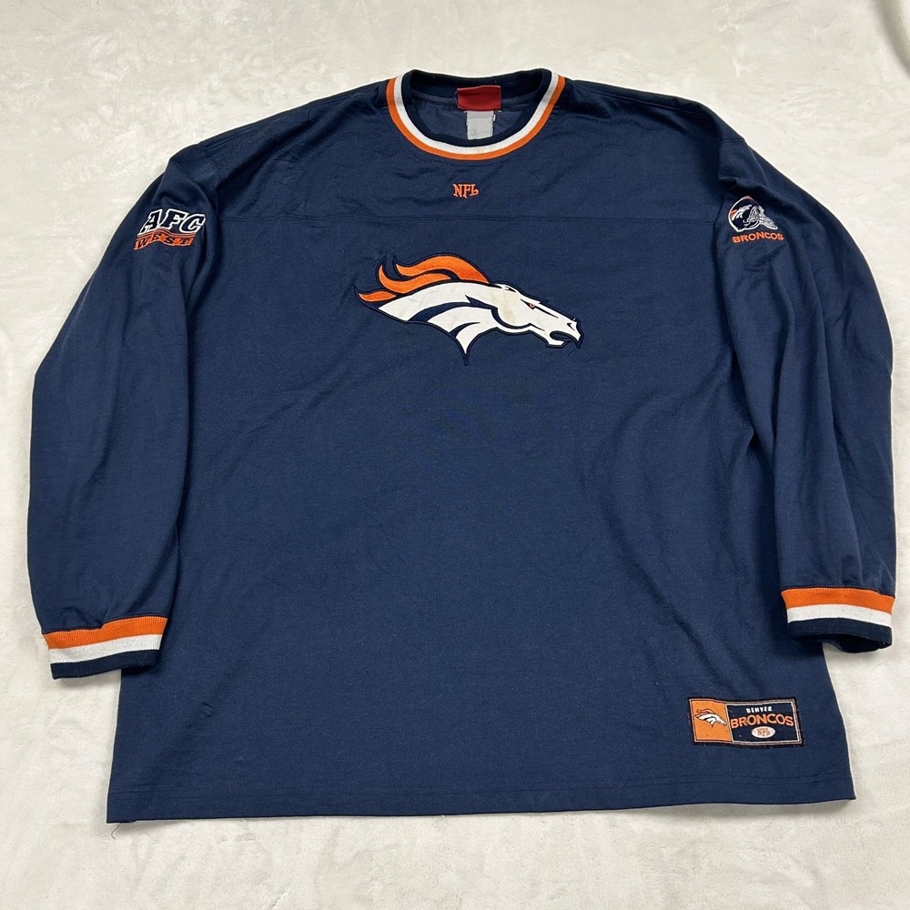 NFL Denver Broncos Shirt Mens 2XL Blue Long Sleeve Embroidered AFC West Patch
